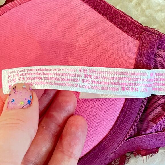 Victoria's Secret PINK Raspberry Lace Date Racerback Bra Front Clasp 32B - Picture 5 of 8